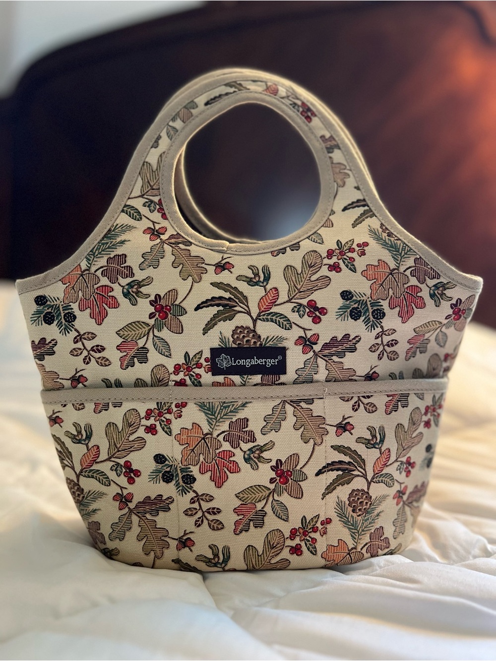 Longaberger Vintage Booking Tote Homestead Autumn Path Fall Fabric Purse
